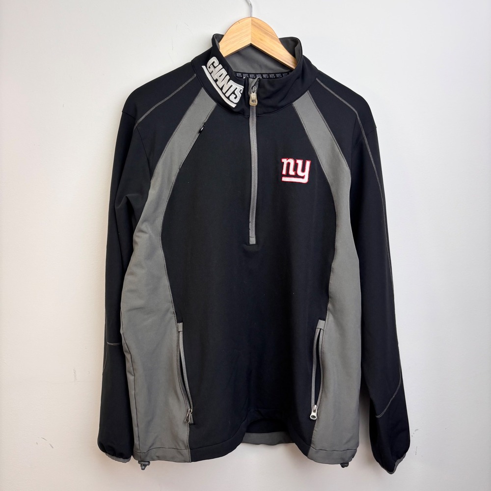 New York Giants NFL Team Apparel 1/4 Zip Pullover Jacket Black Gray Large